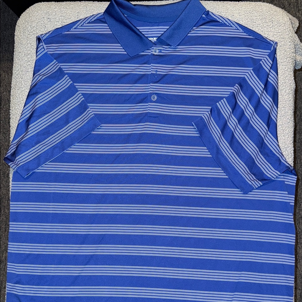 Nike Men's Blue and White Striped Polo Shirt